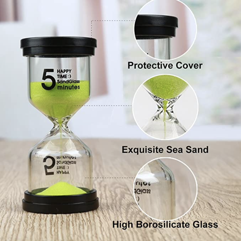 hourglass timer with lime green sand